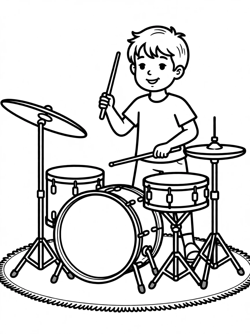 A child practicing drumming on a small drum set
