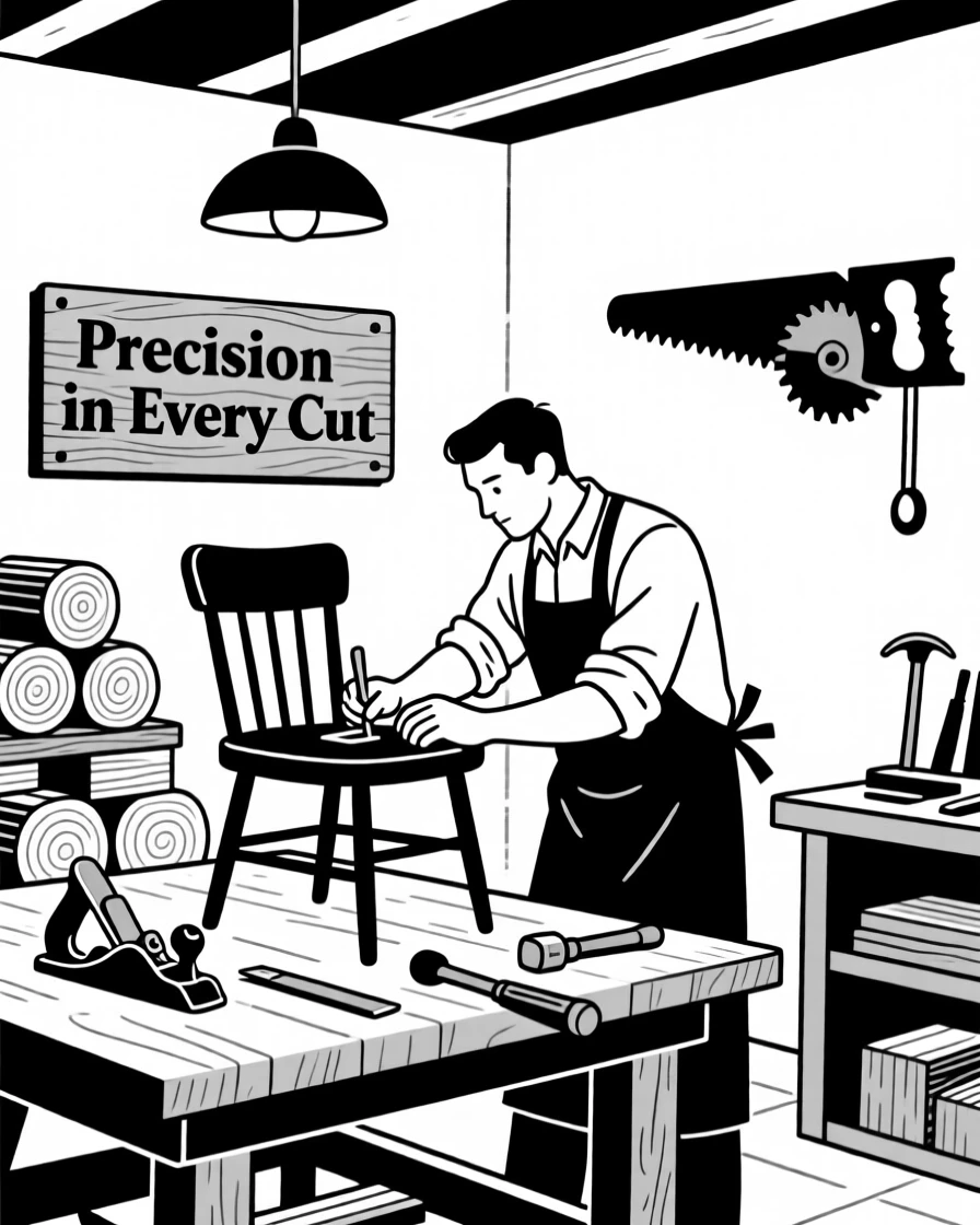 A carpenter crafting furniture in a wood shop.