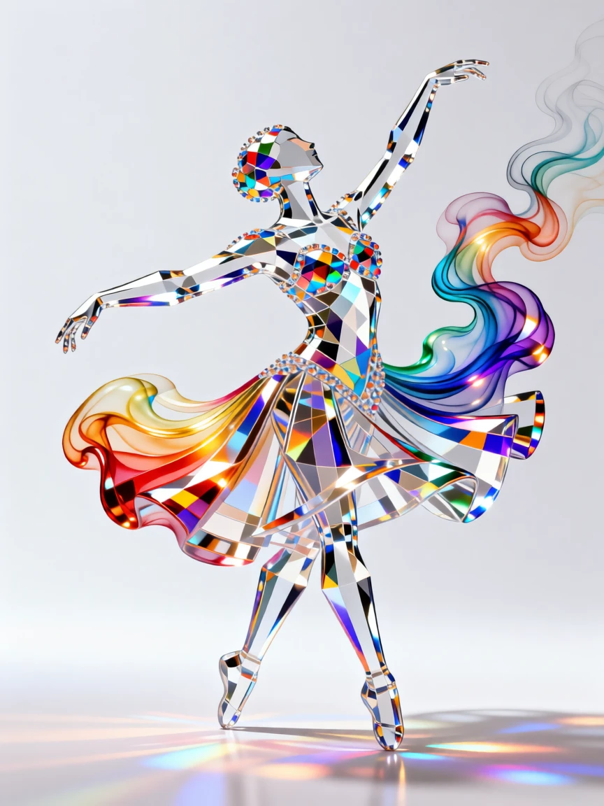 An abstract composition of colorful smoke trails forming the silhouette of a dancer.