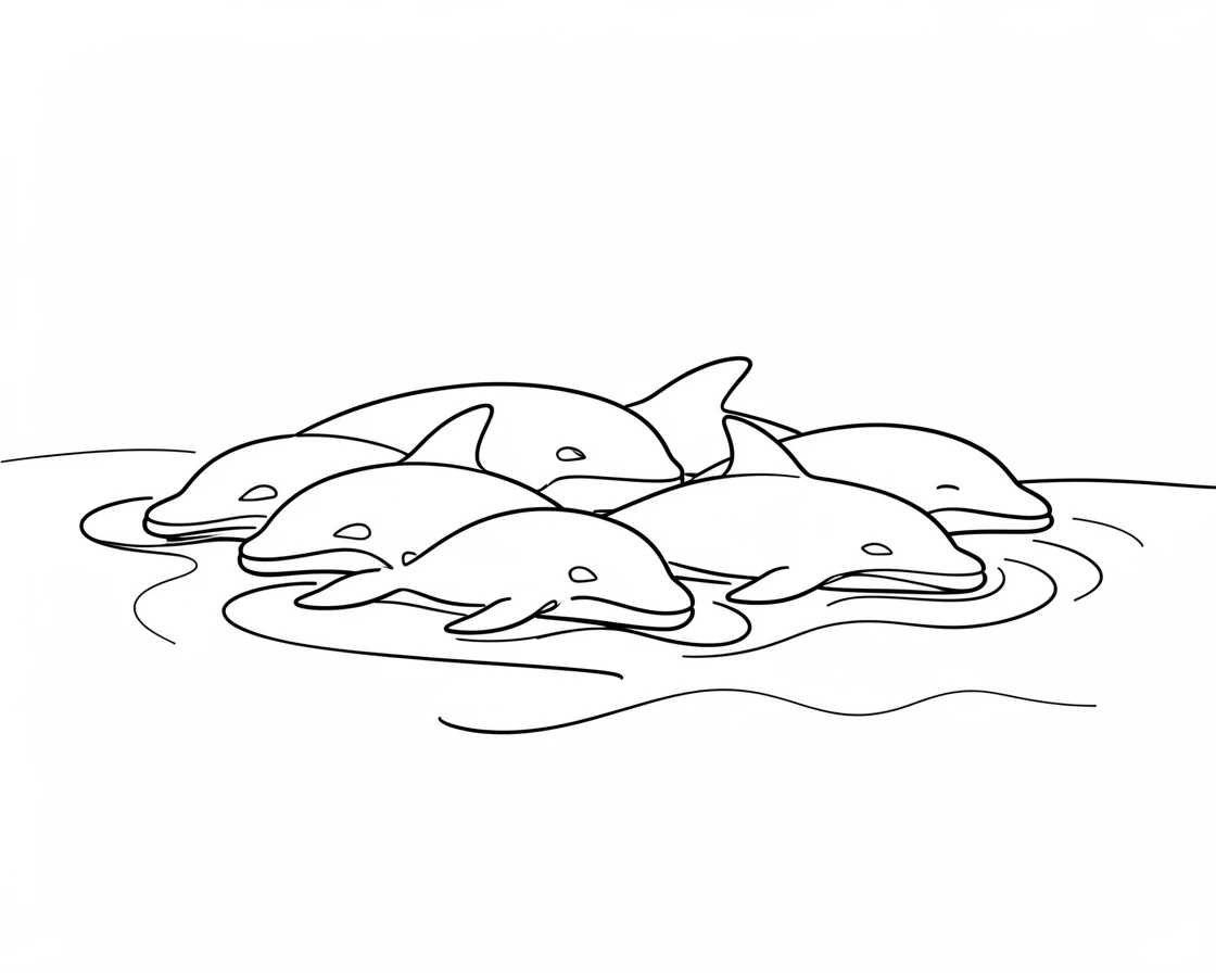 A pod of pilot whales resting near the surface at dusk