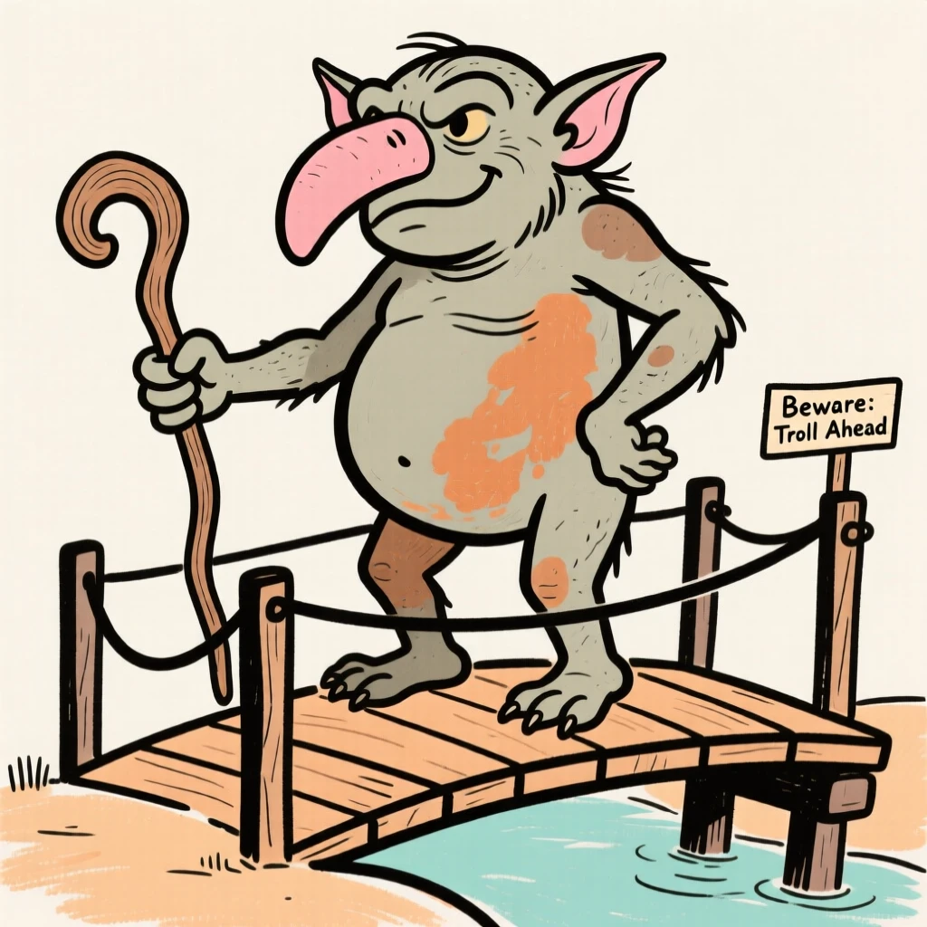 A troll guarding a bridge