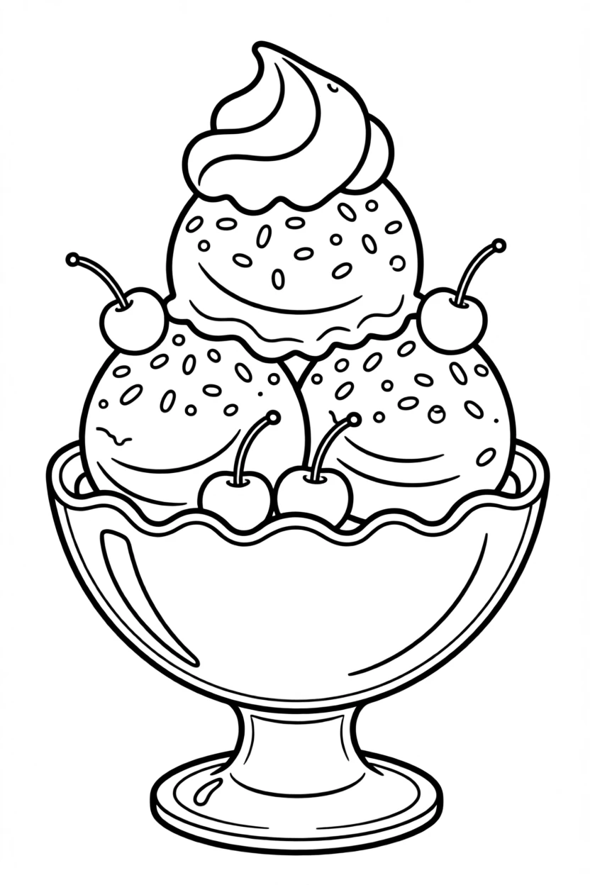 A giant ice cream sundae with cherries and colorful sprinkles