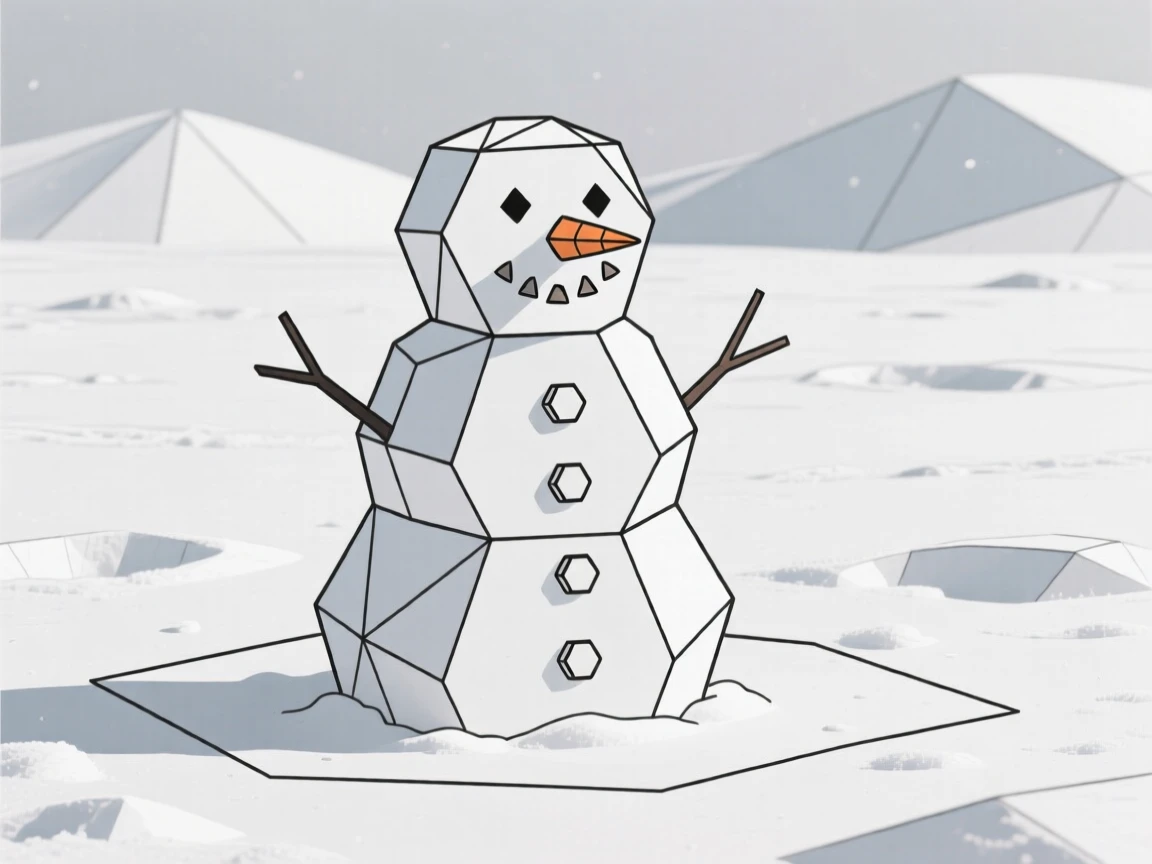 A snowman standing in a freshly fallen snowfield