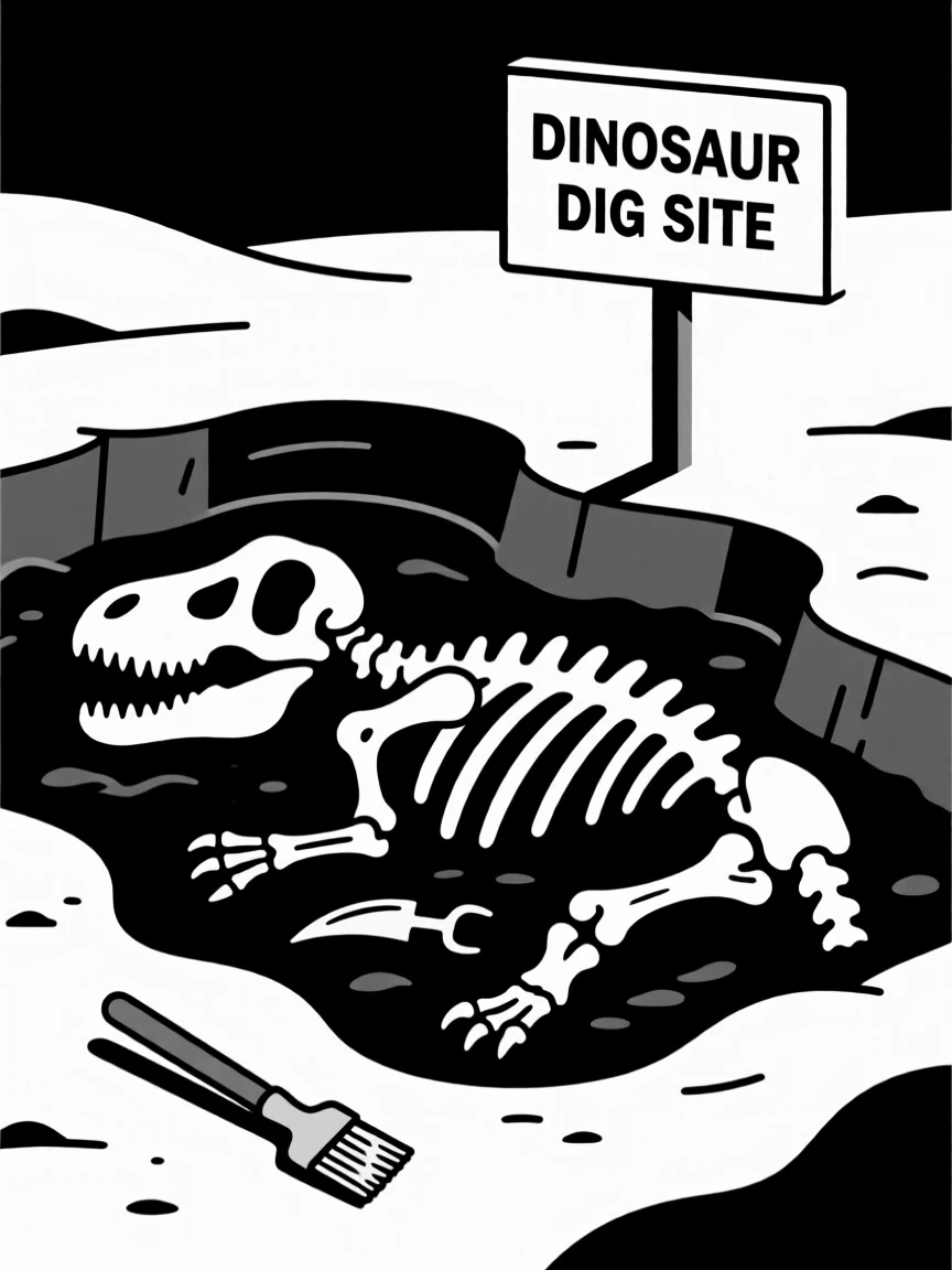 Fossilized dinosaur bones being uncovered at a dig site.