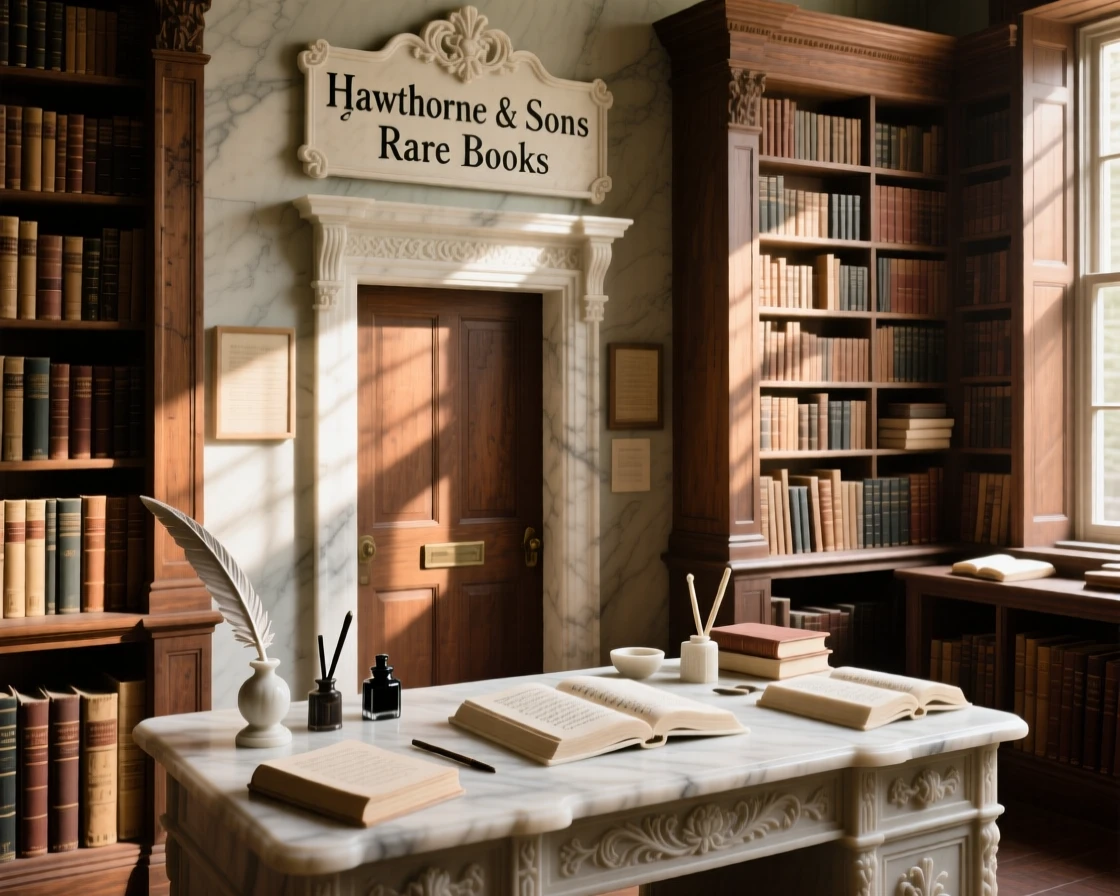 An evocative depiction of an old bookstore filled with warm afternoon light, captured with cinematic depth and detail, balancing detail with emotional depth
