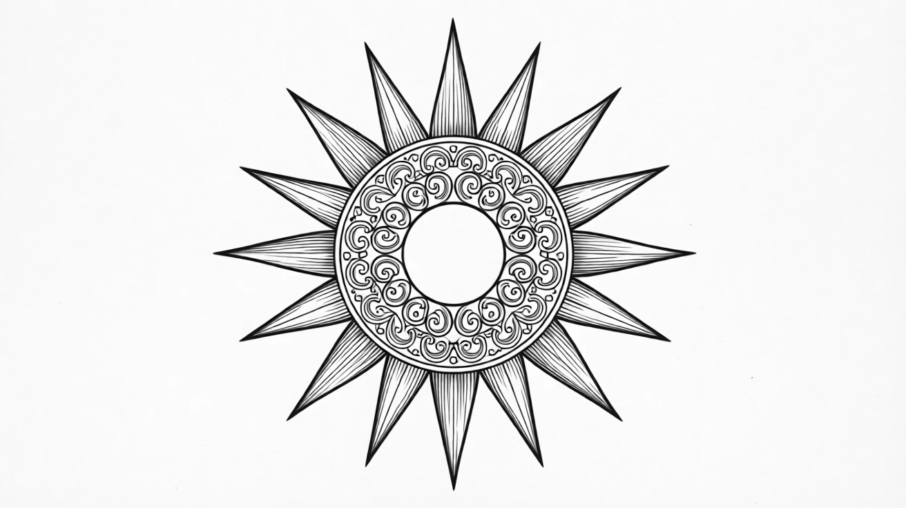 A decorative sun motif with radiating rays