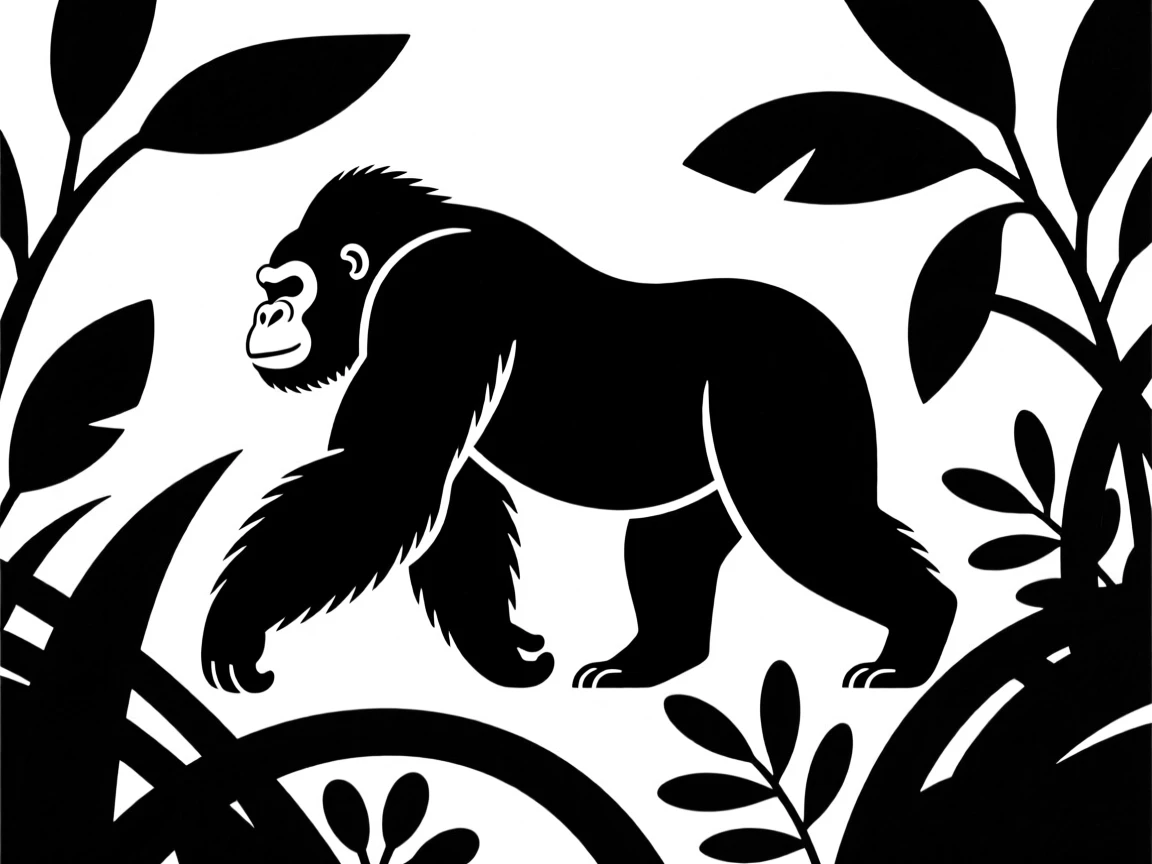 A mountain gorilla stalking silently through the undergrowth.