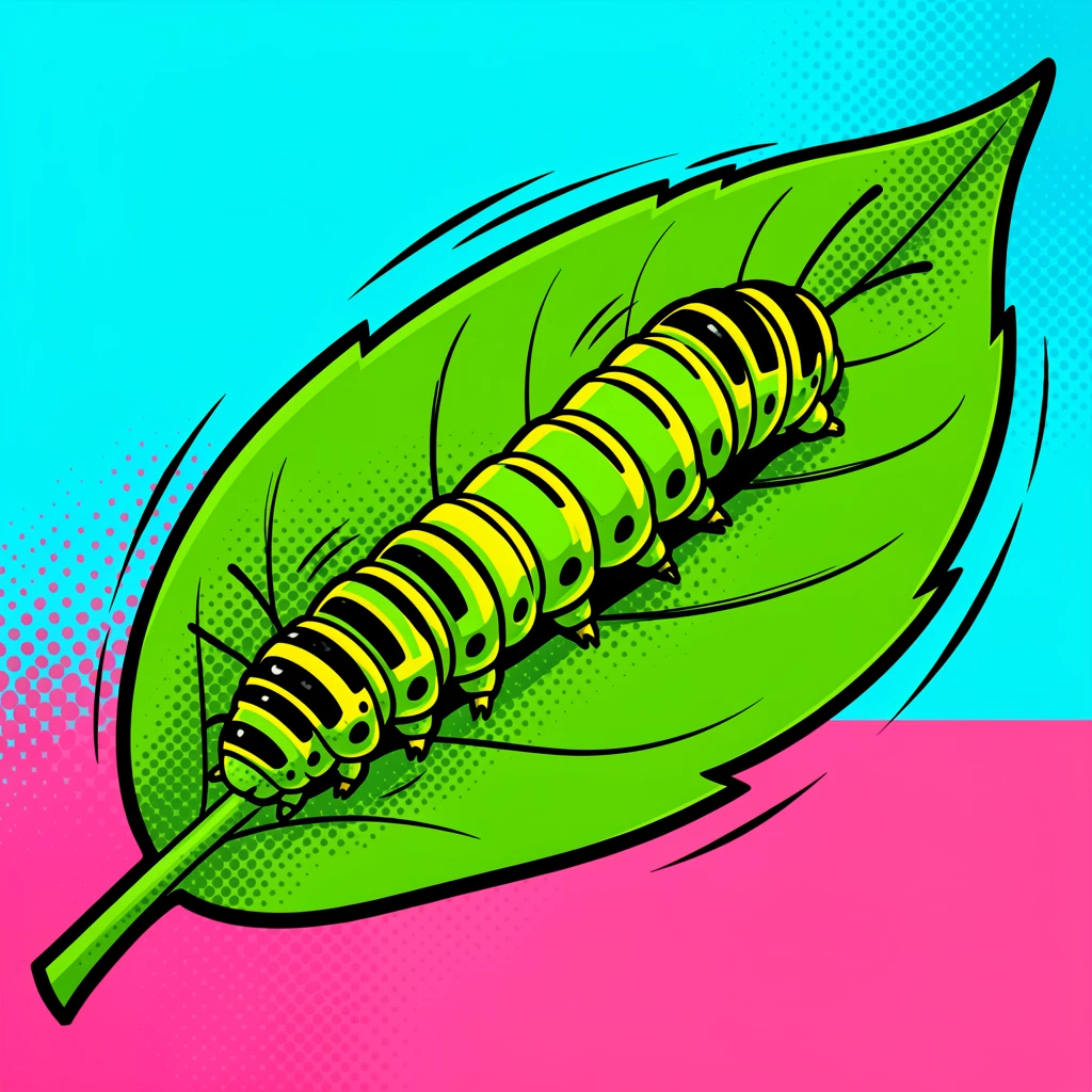 A caterpillar inching along a clear leaf