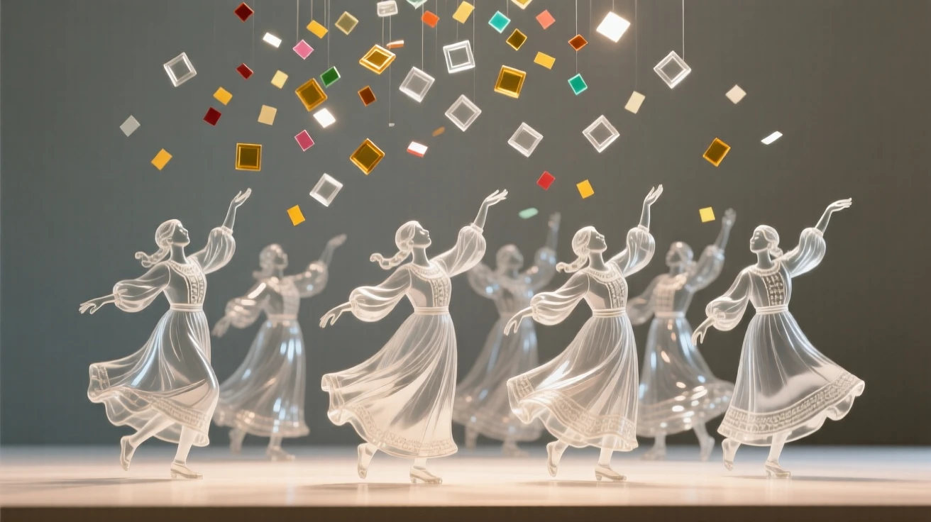 As confetti drifts through the air above the crowd, dancers celebrating a harvest festival in traditional dress
