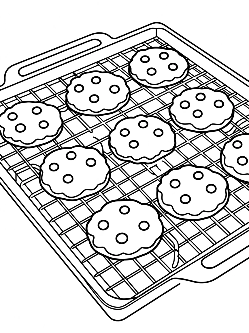 A tray of freshly baked cookies cooling on a rack