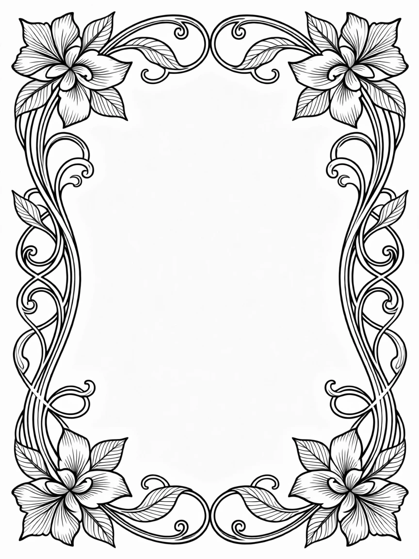 A decorative Art Nouveau border with flowing floral lines