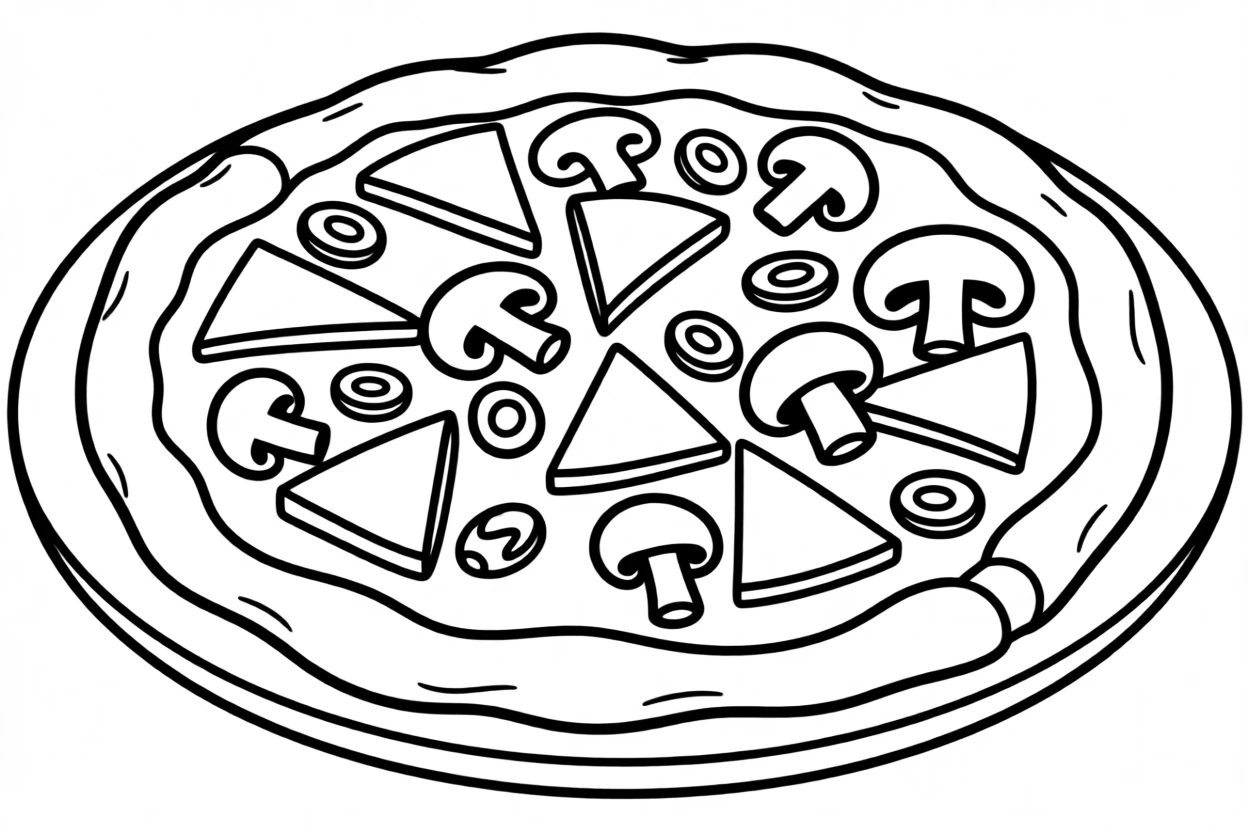 A pizza topped with cheese, mushrooms, and olives