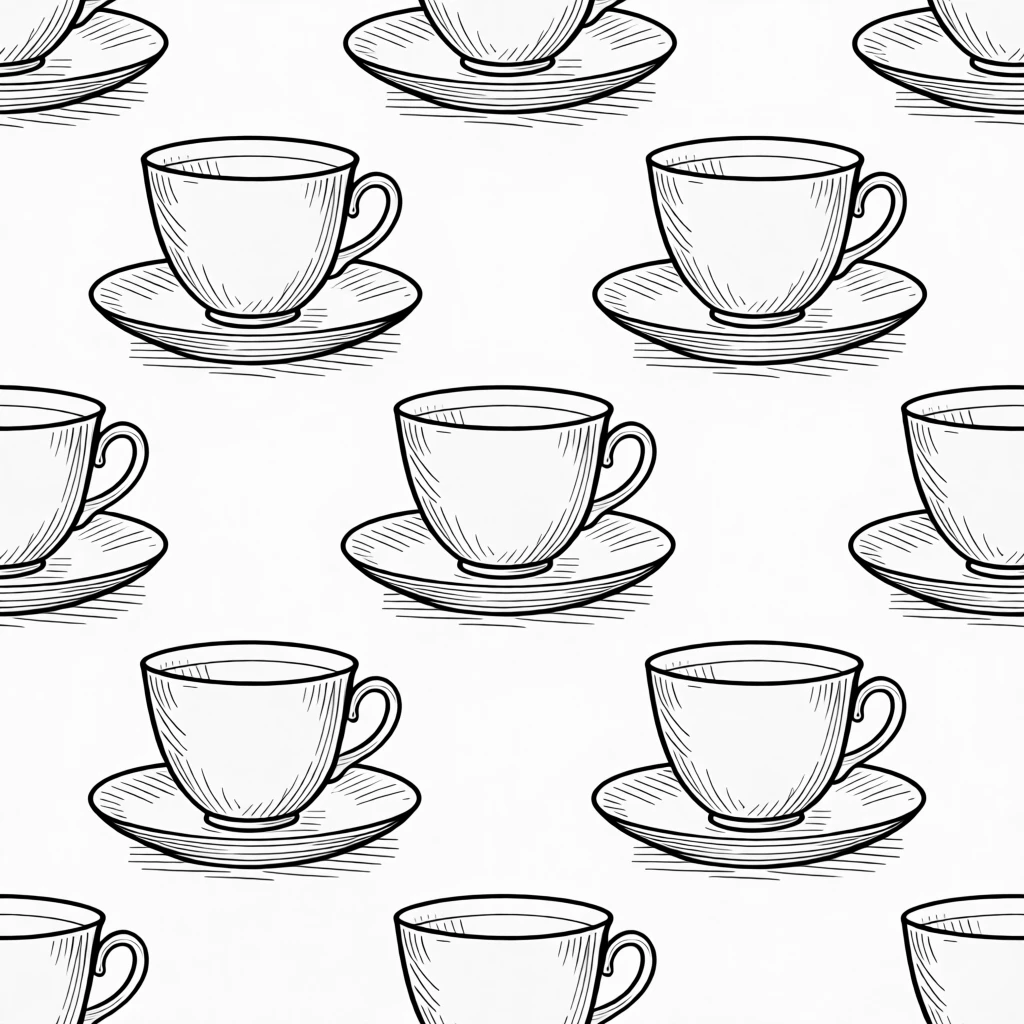 A repeating pattern of tea cups and saucers