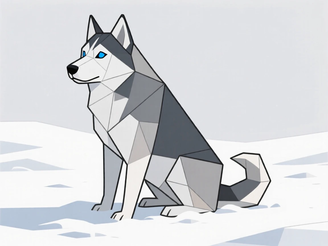 A husky with piercing blue eyes sitting in snow
