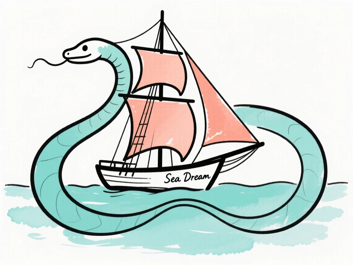 A sea serpent circling a ship