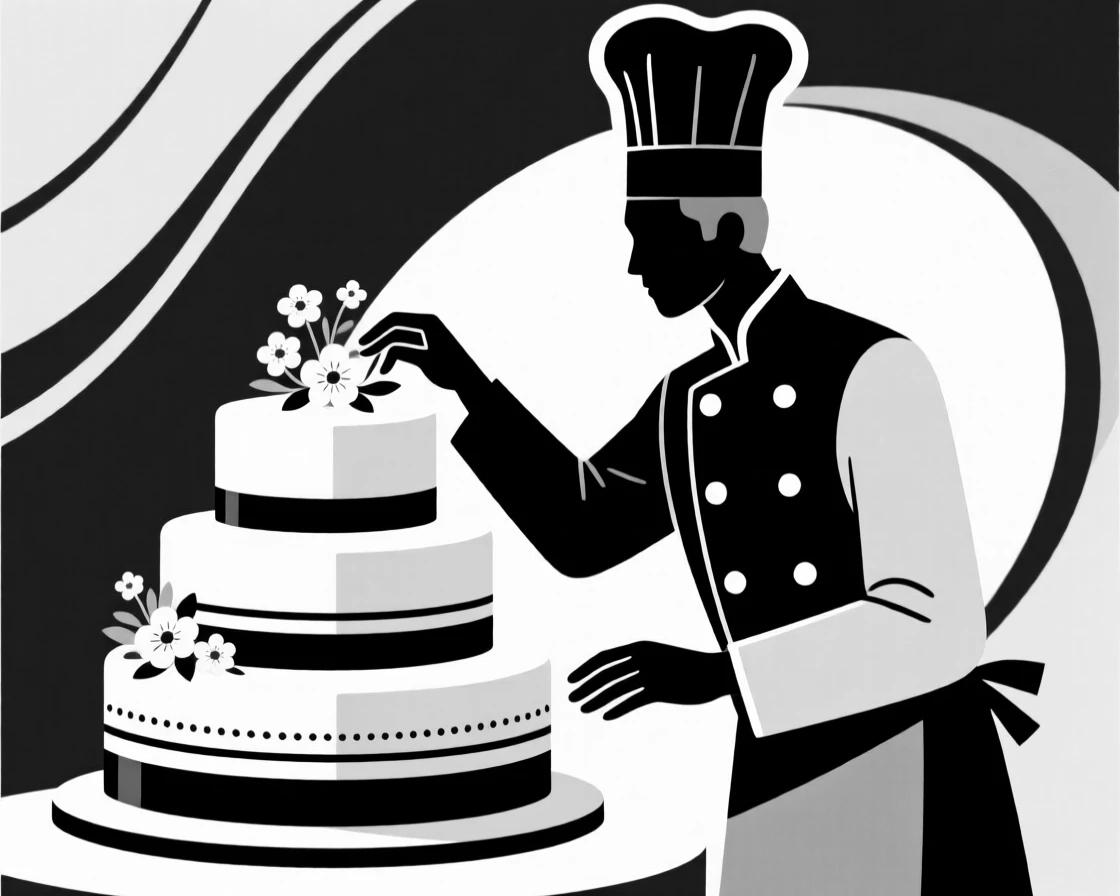 A chef decorating a wedding cake.