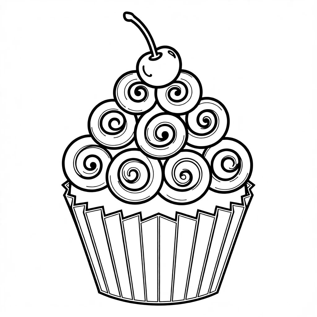 A cupcake decorated with swirls of frosting and a cherry