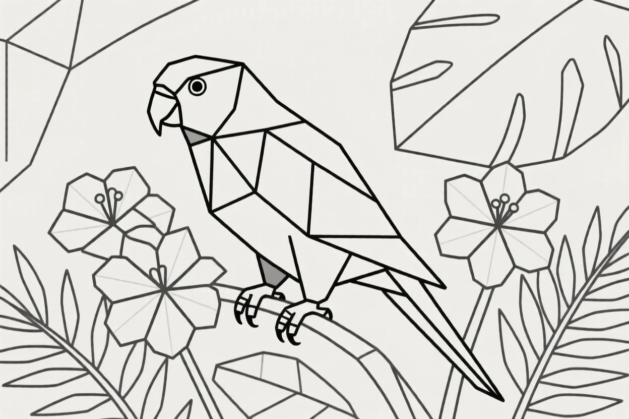 A lorikeet perched among tropical blossoms