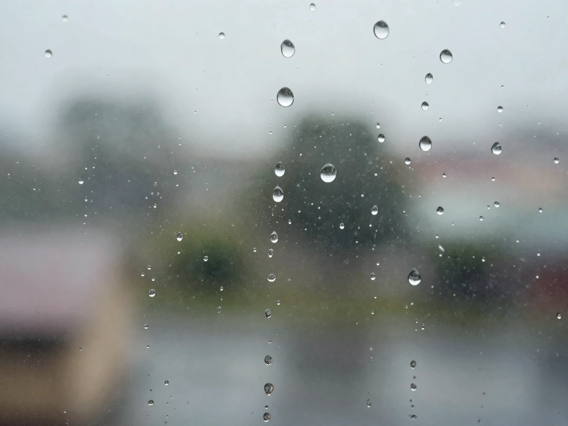 A close-up of raindrops racing down a windowpane