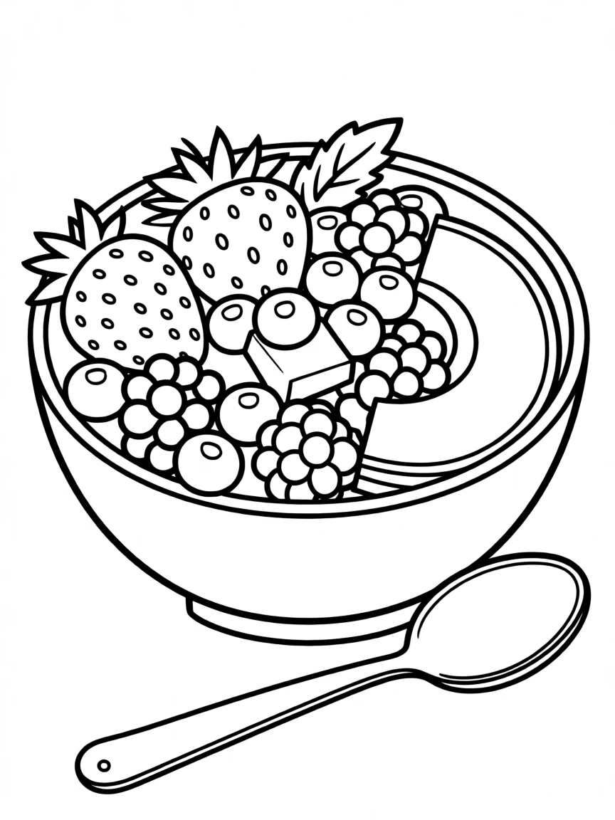 A bowl of colorful fruit salad with berries and melon