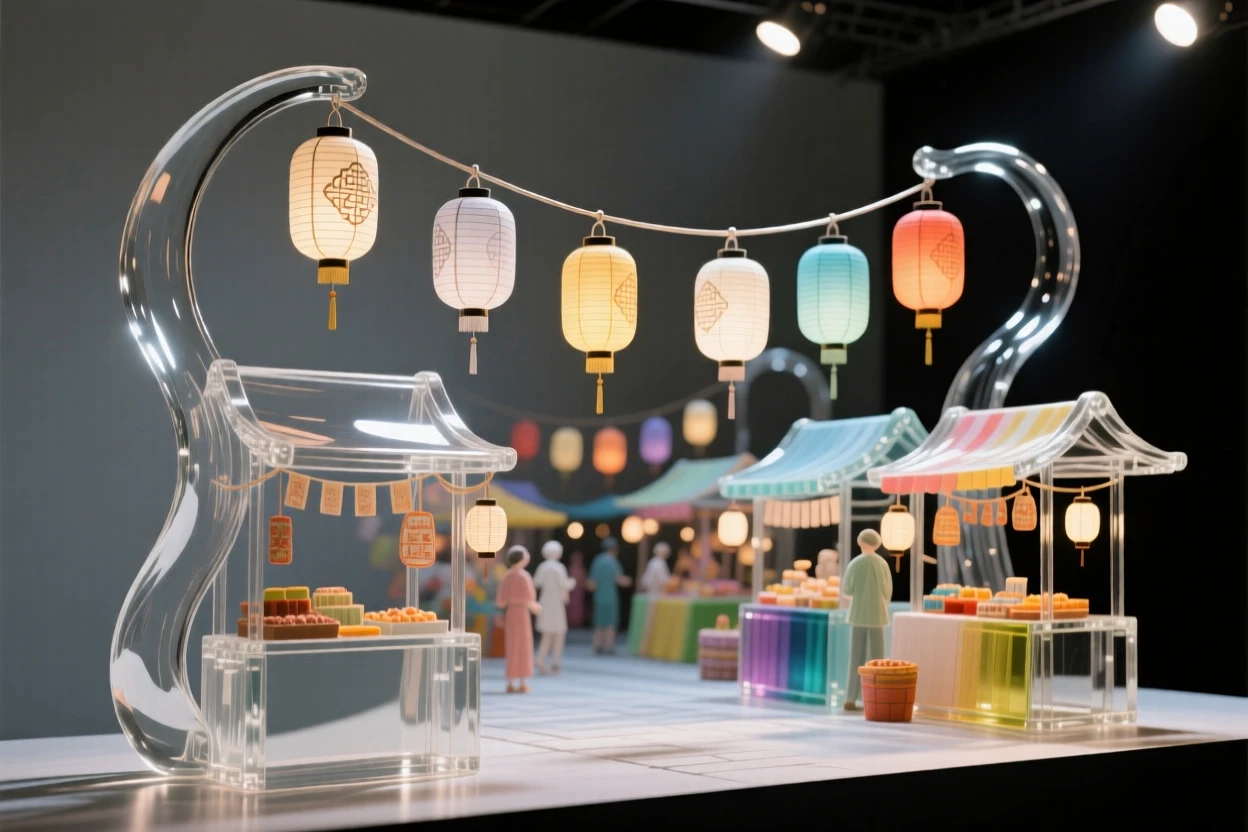 With the whole street alive in color and motion, a night market glowing with lanterns and festival stalls