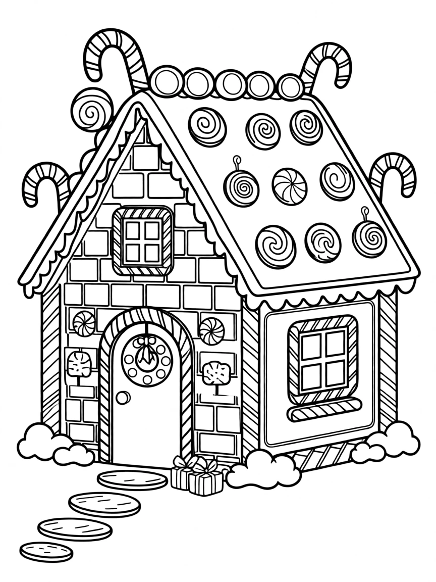 A gingerbread house covered in candy decorations