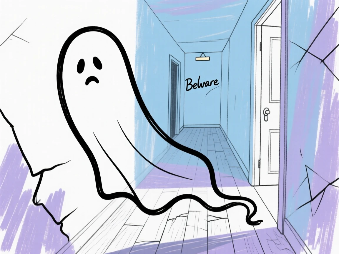 A ghost drifting through a haunted hallway