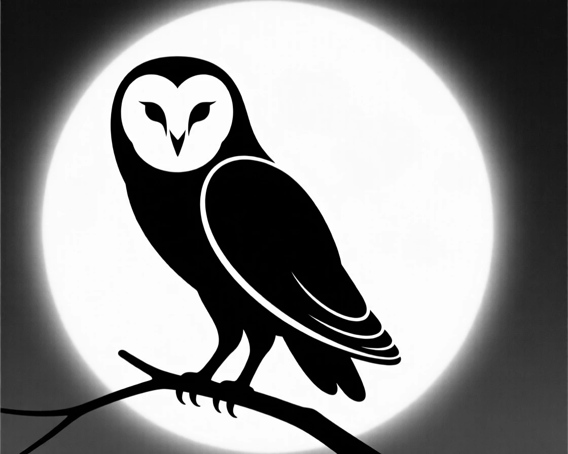 A barn owl silhouetted against a bright sky.