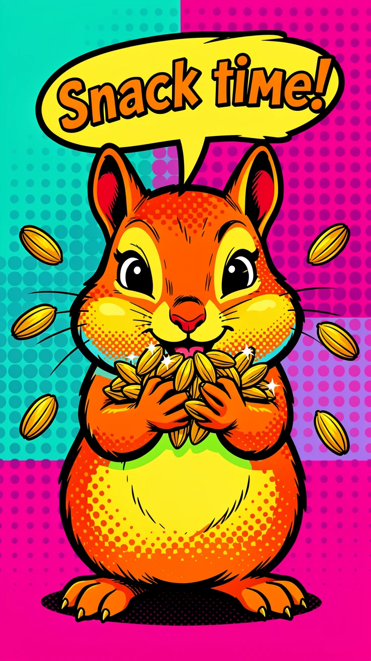 A tiny chipmunk stuffing its cheeks with sunflower seeds