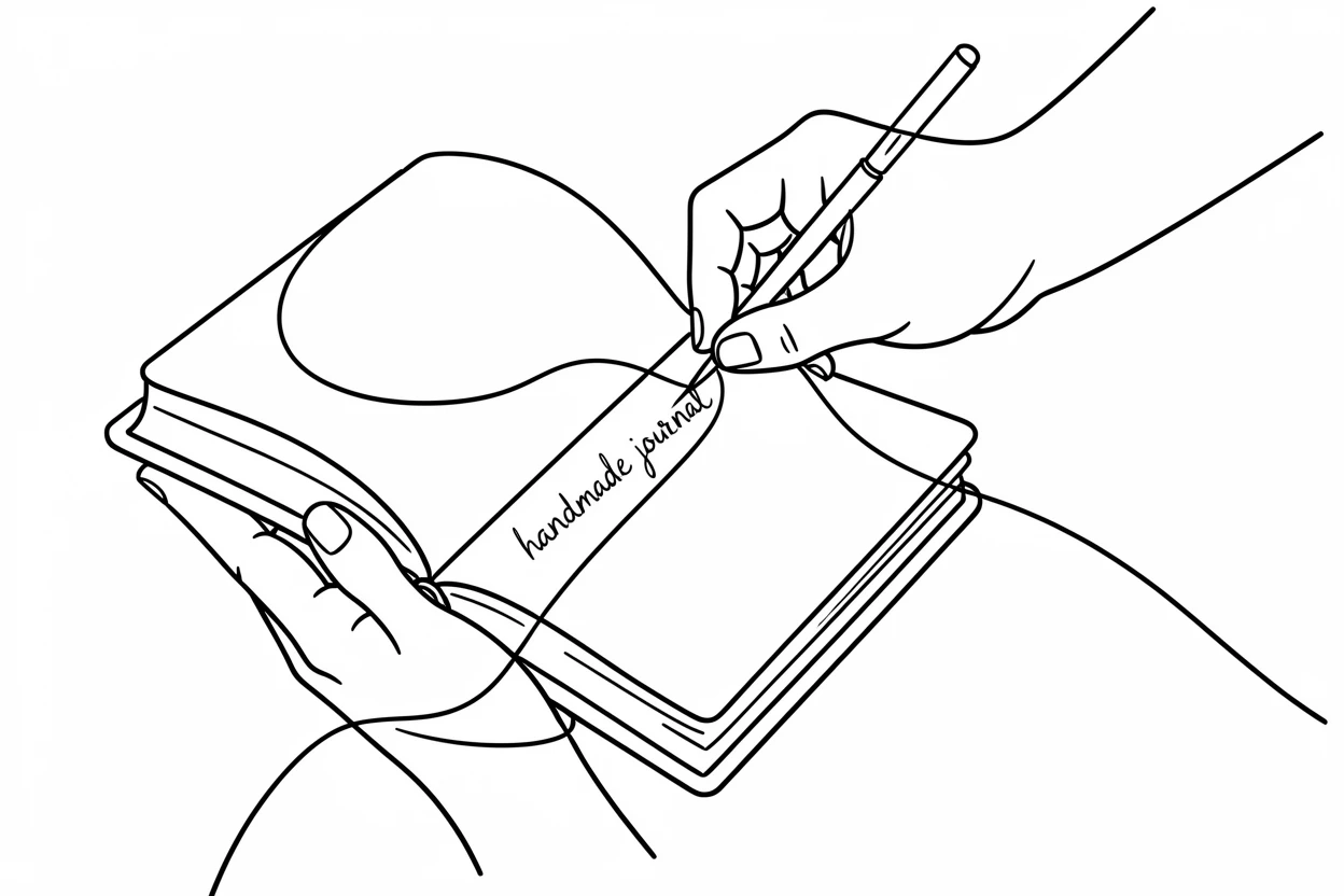 A bookbinder stitching together the pages of a handmade journal