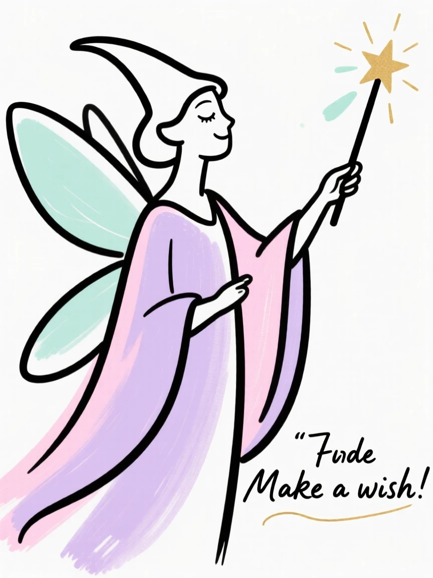 A fairy godmother waving a wand