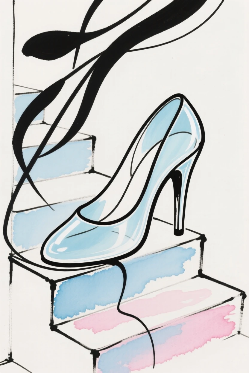 A glass slipper left on a staircase