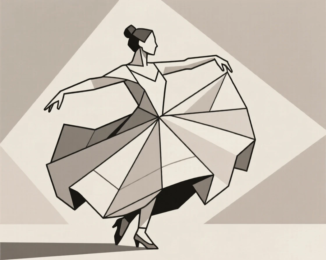 A flamenco dancer mid-spin in a flowing dress