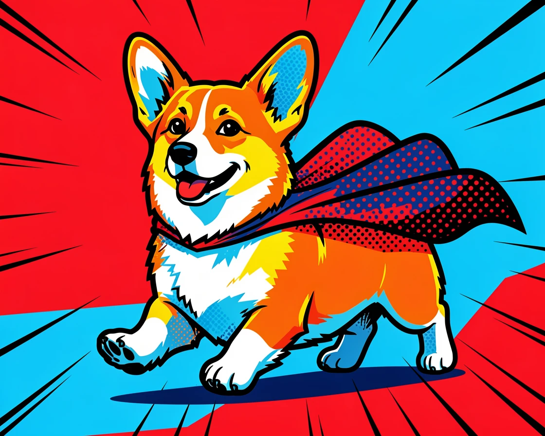 A corgi wearing a tiny superhero cape