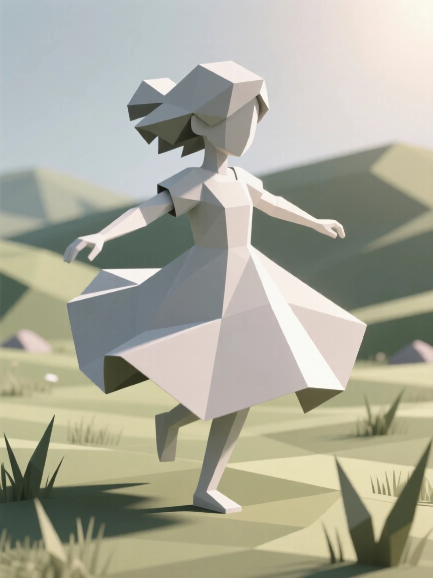 A young girl twirling in a flowing dress, in a quiet, sunlit meadow. natural light enhances the authenticity of the scene. The mood feels tender and heartfelt.
