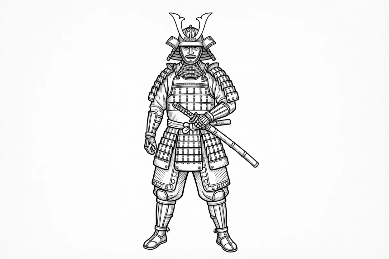 A samurai warrior standing in traditional armor