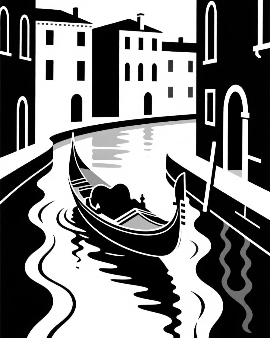 A gondola drifting through a quiet Venetian canal.
