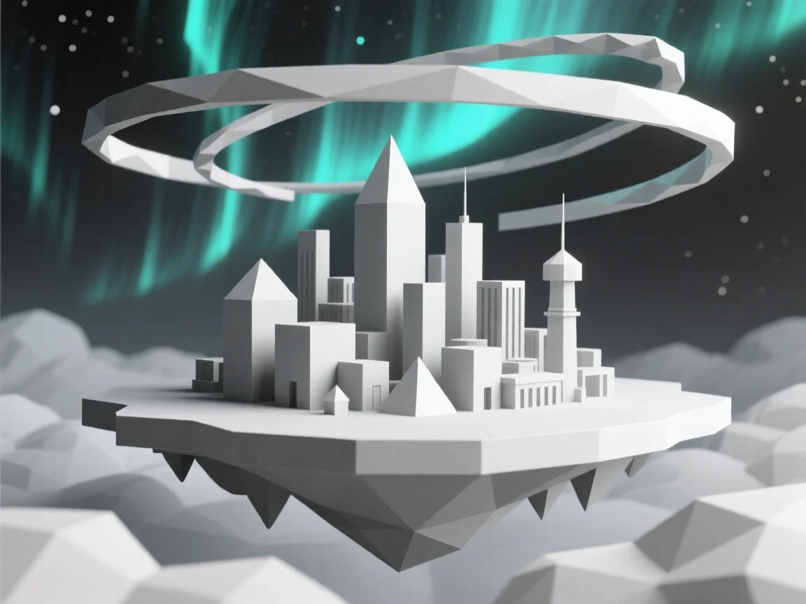 A floating city suspended above the clouds, beneath a sky filled with swirling aurora light. rich color contrasts add depth to the fantasy setting. The mood is mysterious yet inviting.