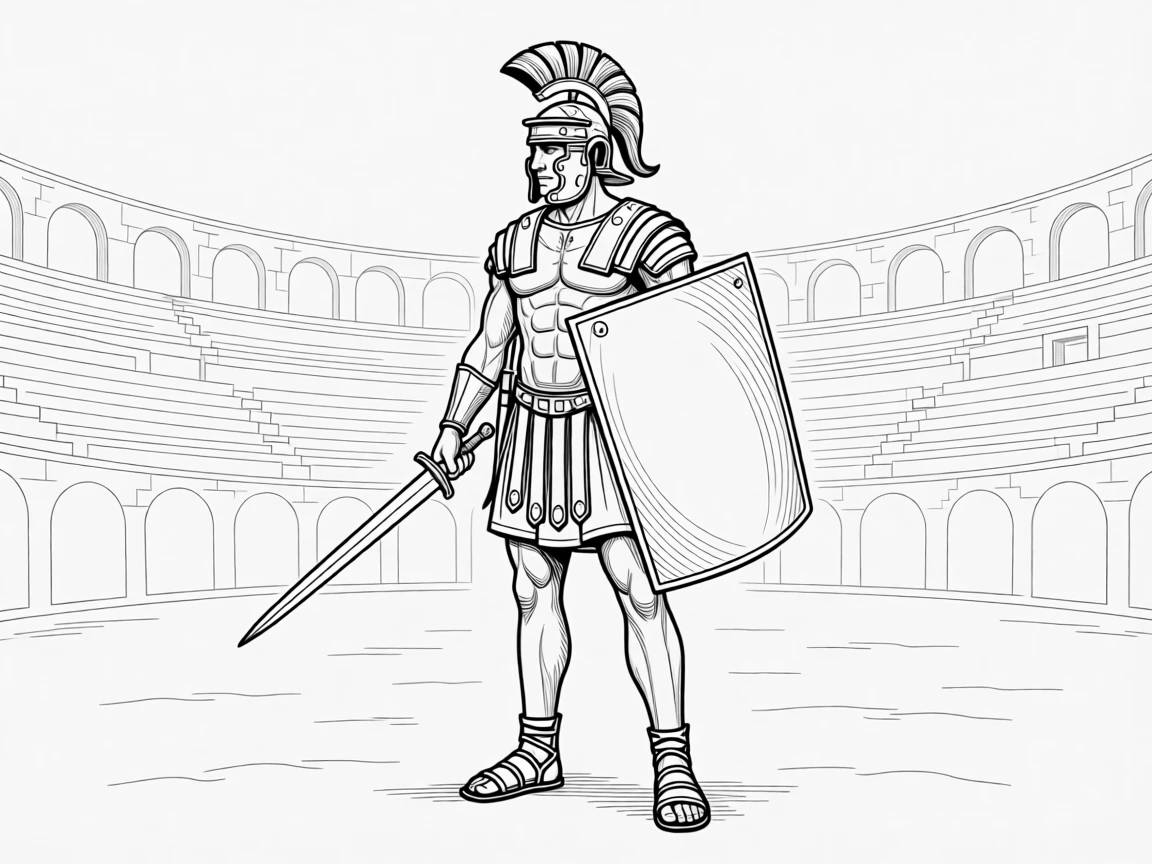A Roman gladiator standing in an arena