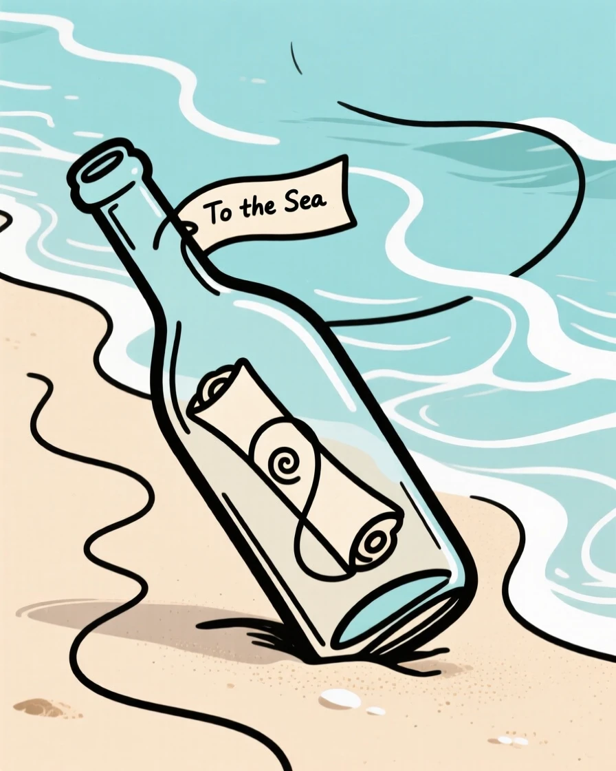 A message in a bottle washing ashore