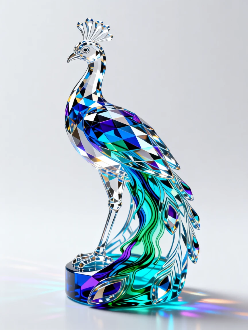 An abstract composition of vivid ink swirling through clear water forming a peacock shape.