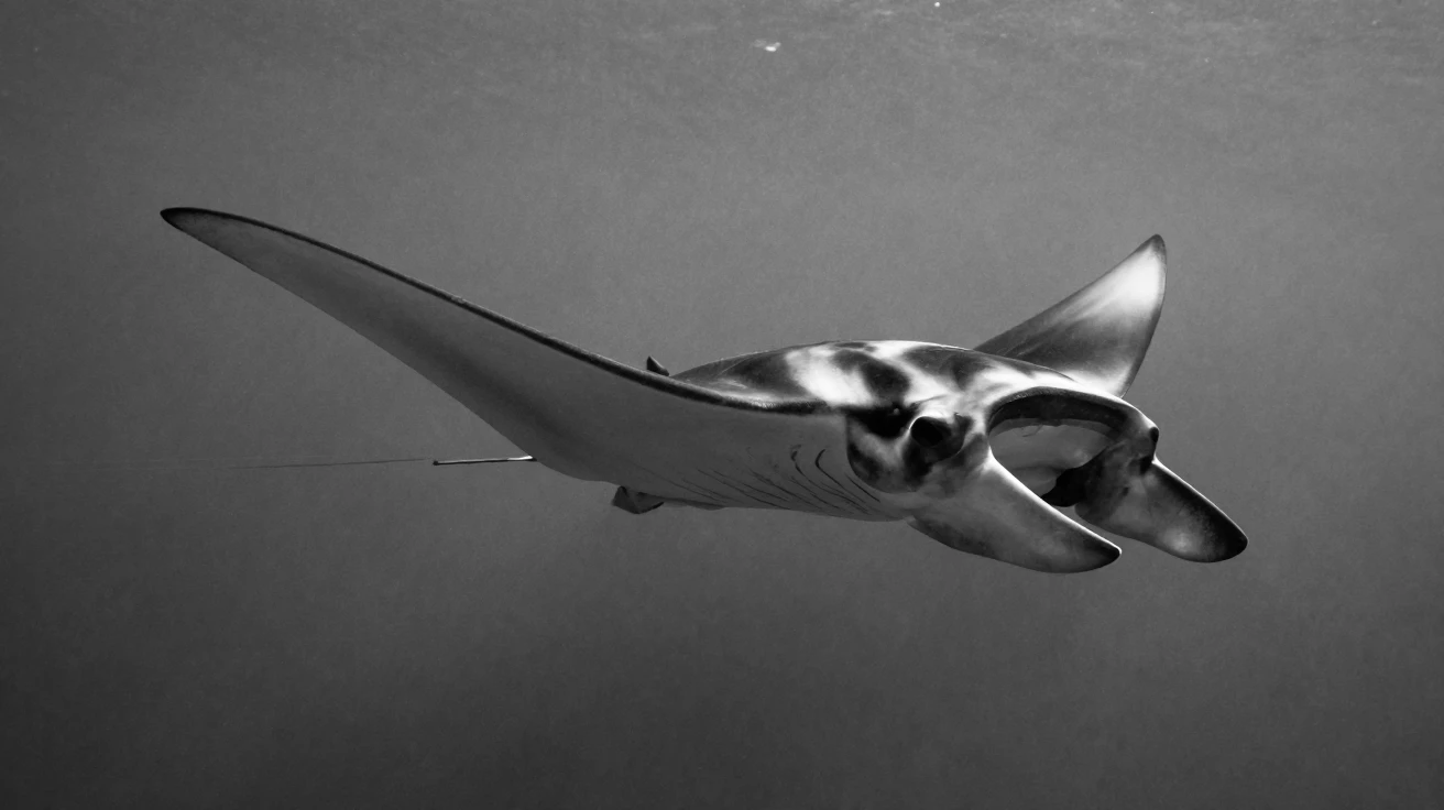 A manta ray soars through the water like a bird in the open ocean.