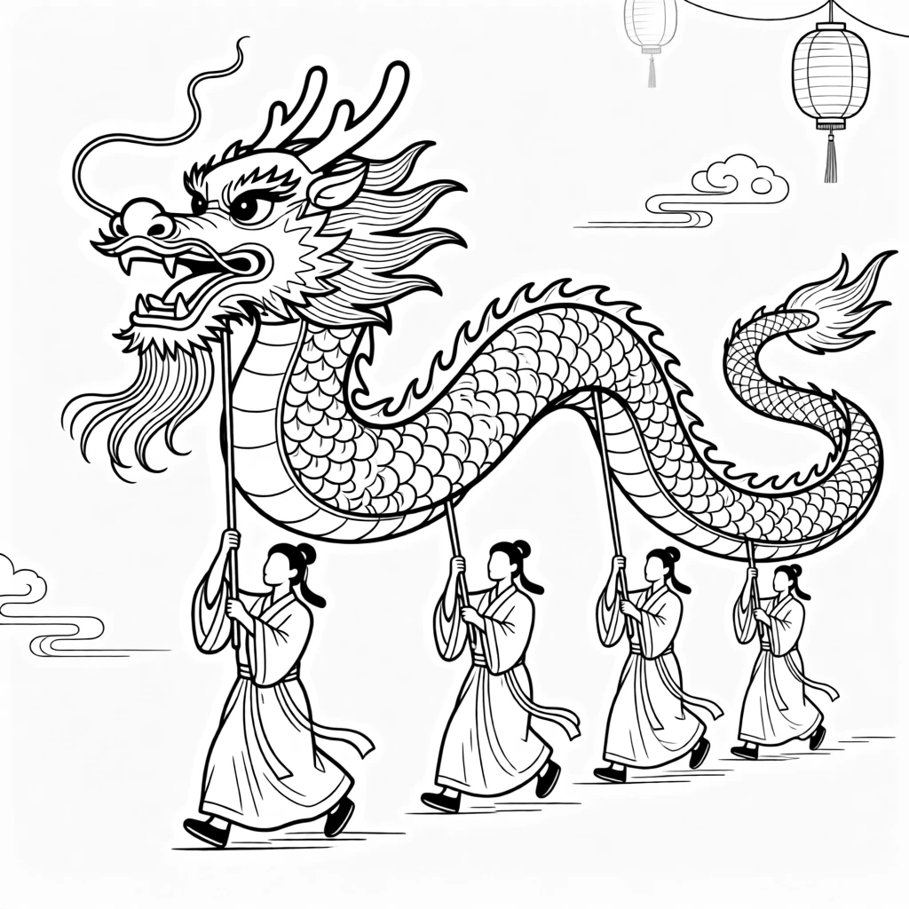 An ancient Chinese dragon dance during a festival