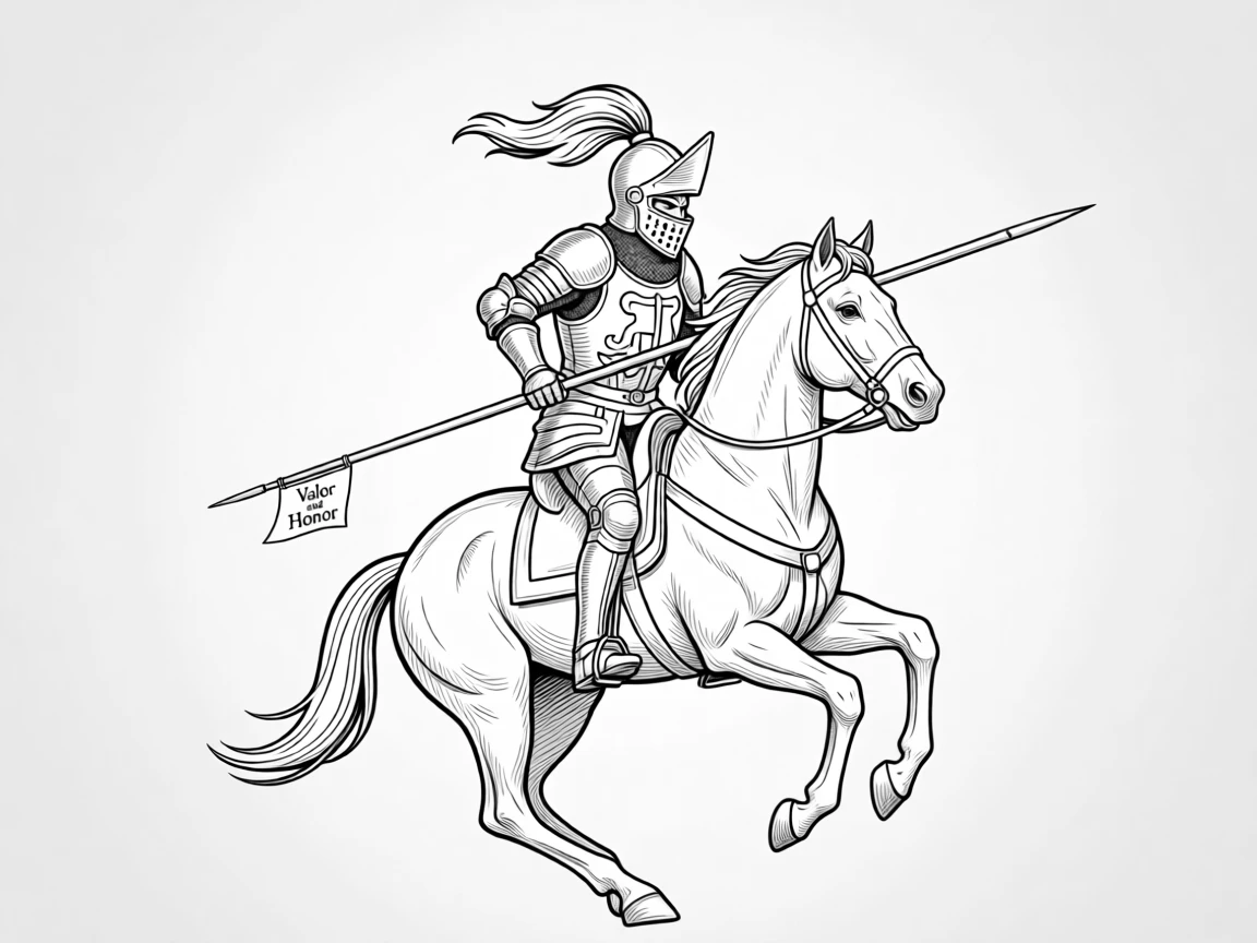 A medieval knight jousting on horseback