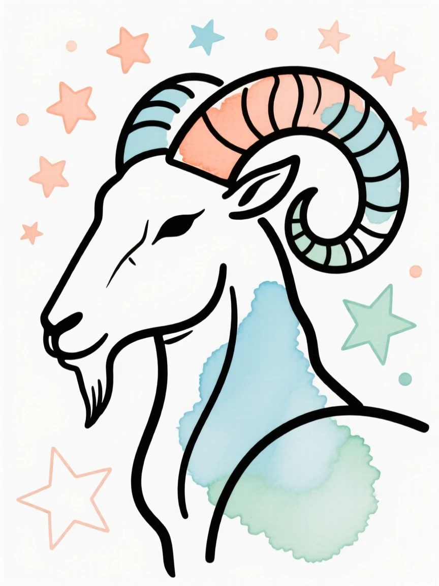 The Aries ram silhouette among stars