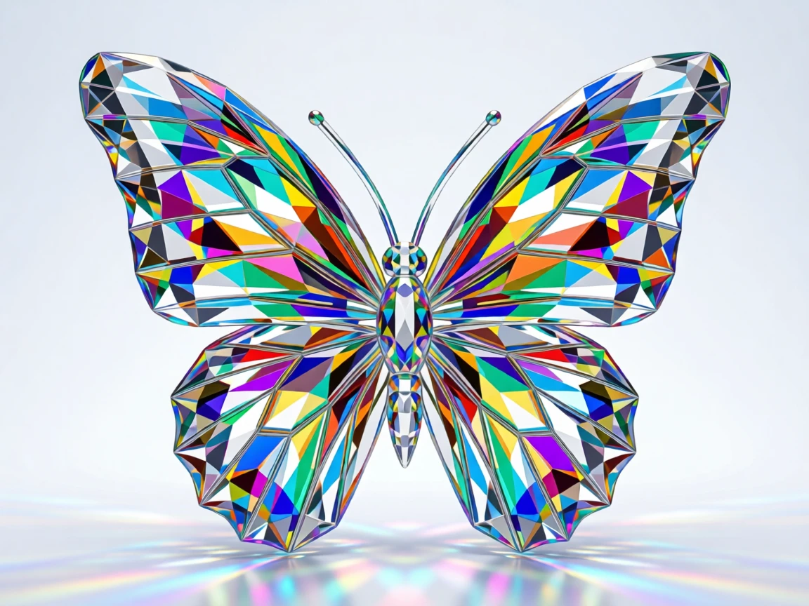 An abstract mosaic of shattered glass reforming into the shape of a butterfly.