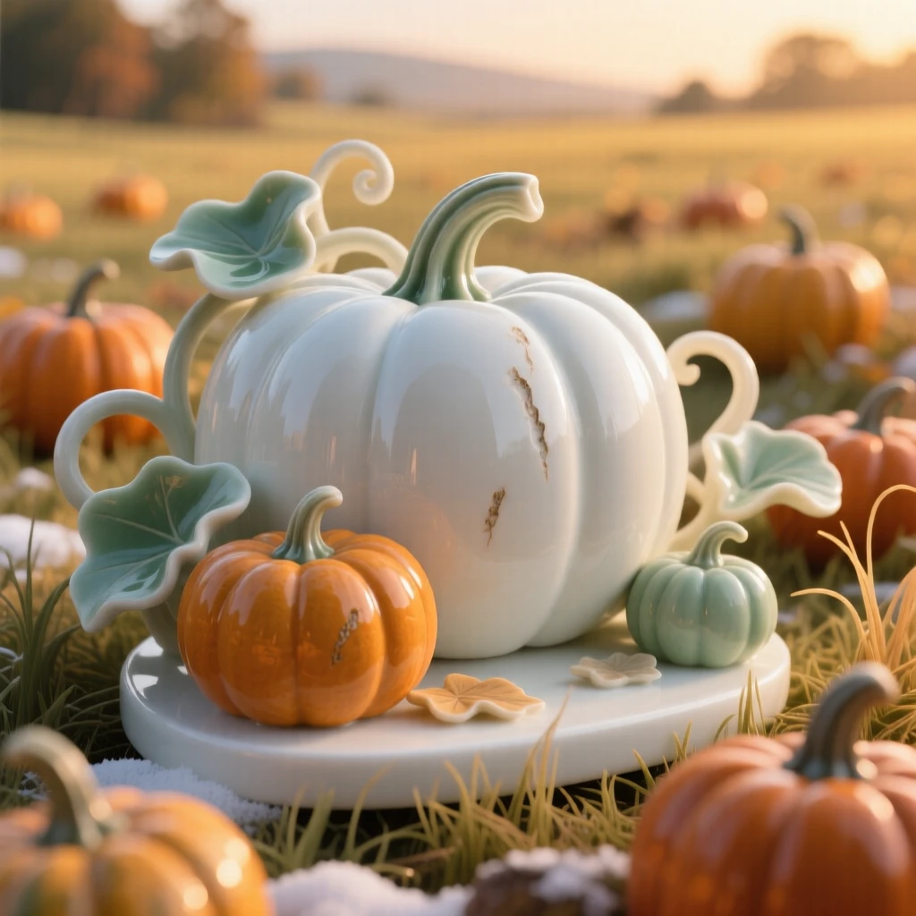A cozy winter moment: a field of pumpkins at golden hour, framed by the colors of the season.