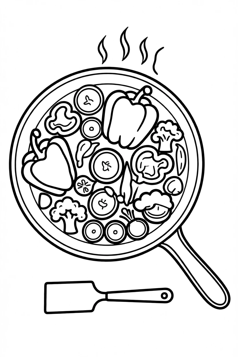 A vegetable stir fry sizzling in a pan with colorful veggies