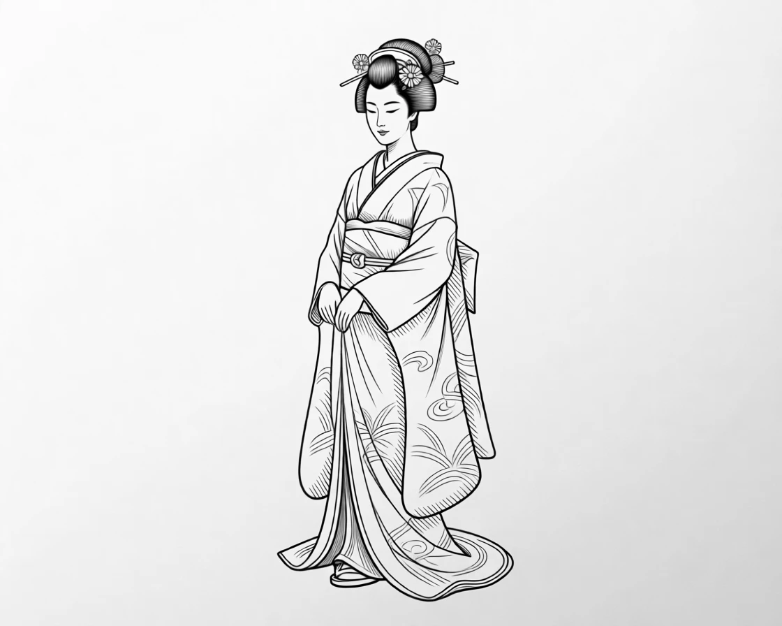A traditional geisha in an elegant kimono