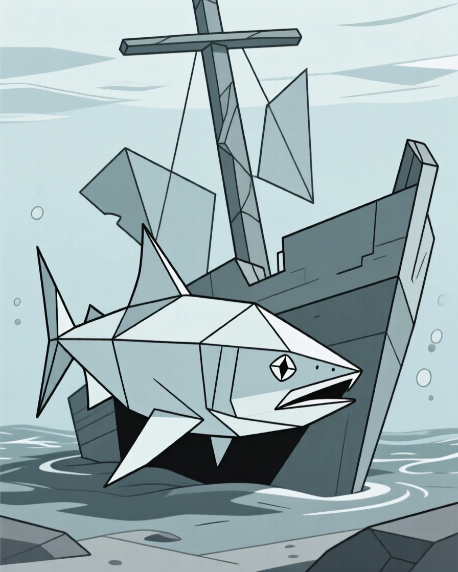 A barracuda lurking near a shipwreck